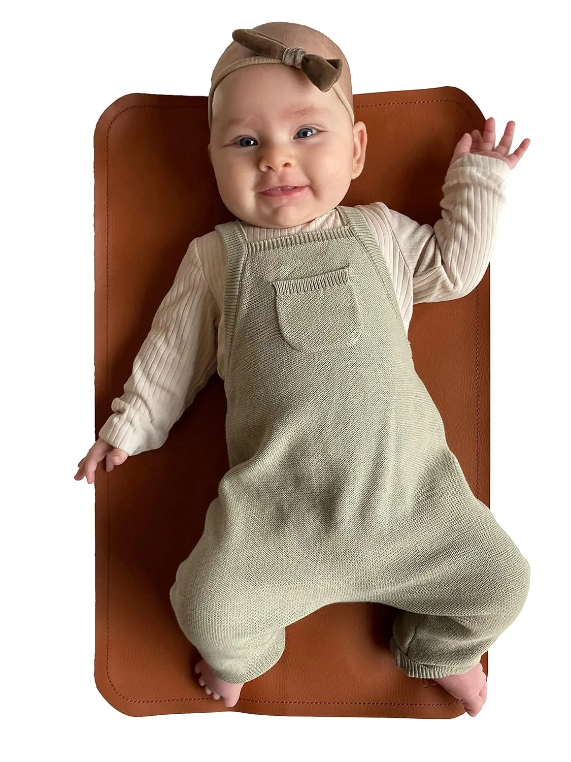 Vegan Leather Baby Changing Mat by Lark Baby Goods - Waterproof Wipeable Portable Diaper Pad - Foldable for Travel (14 x 22 in) - Brown