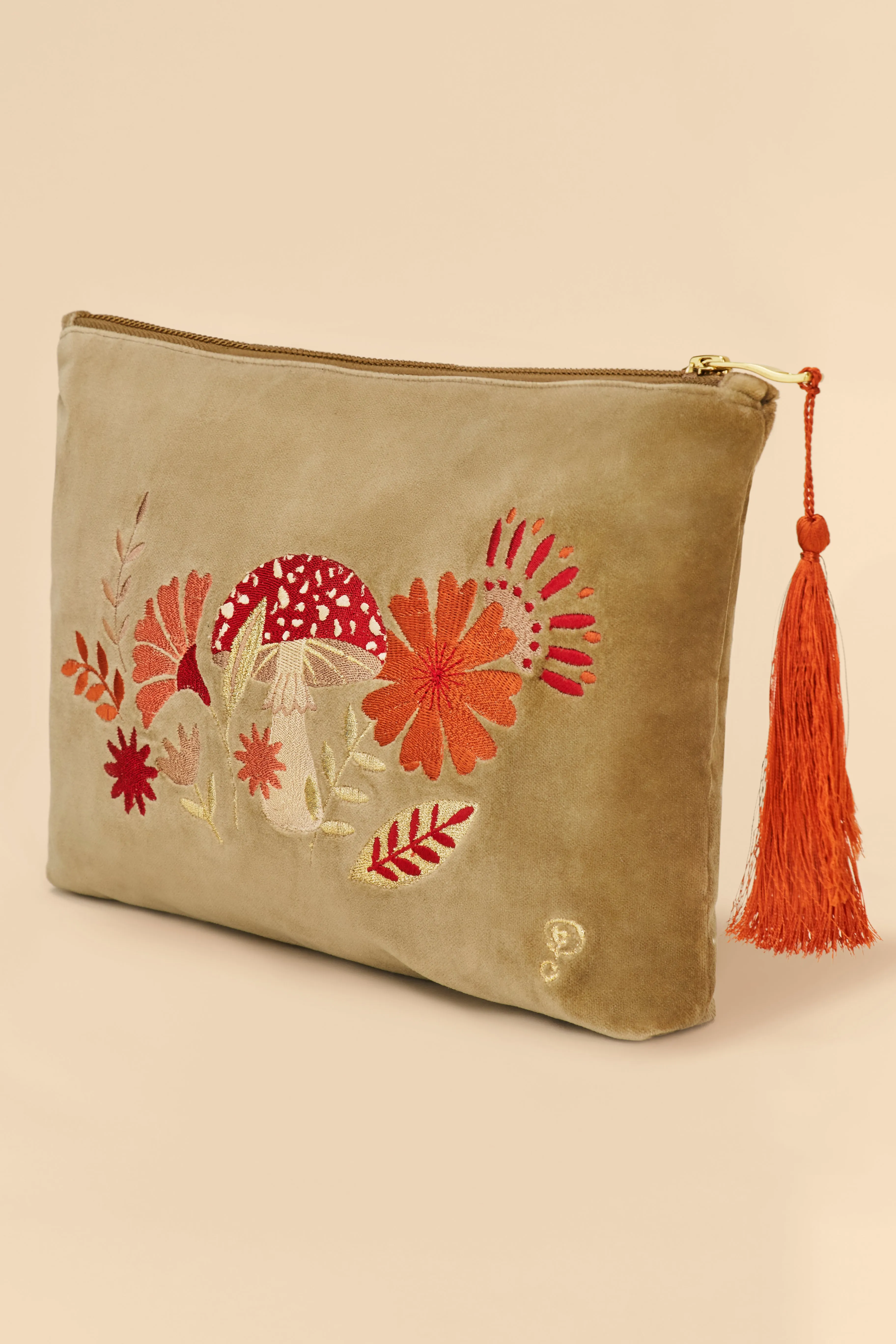 Velvet Embroidered Zip Pouch