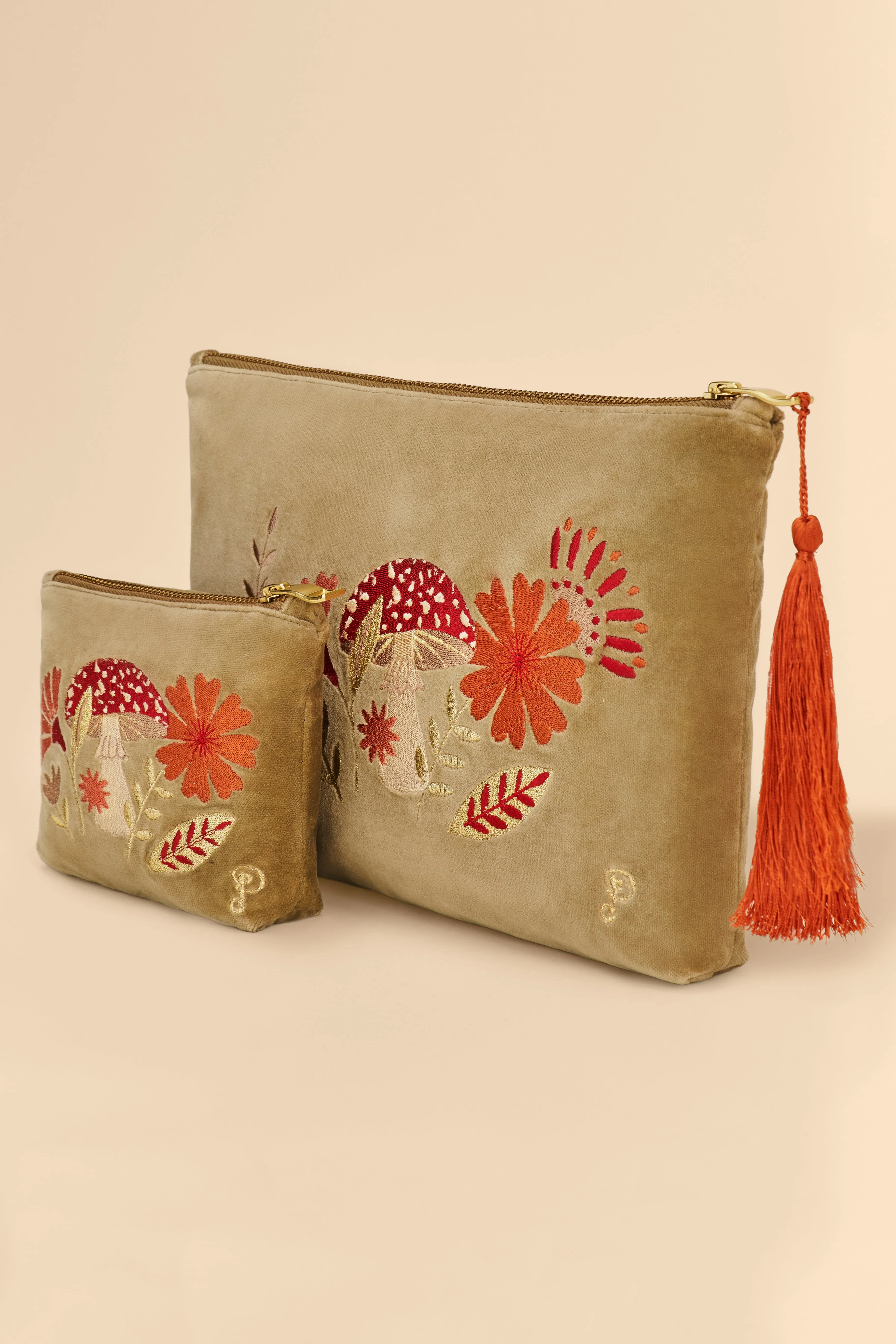 Velvet Embroidered Zip Pouch