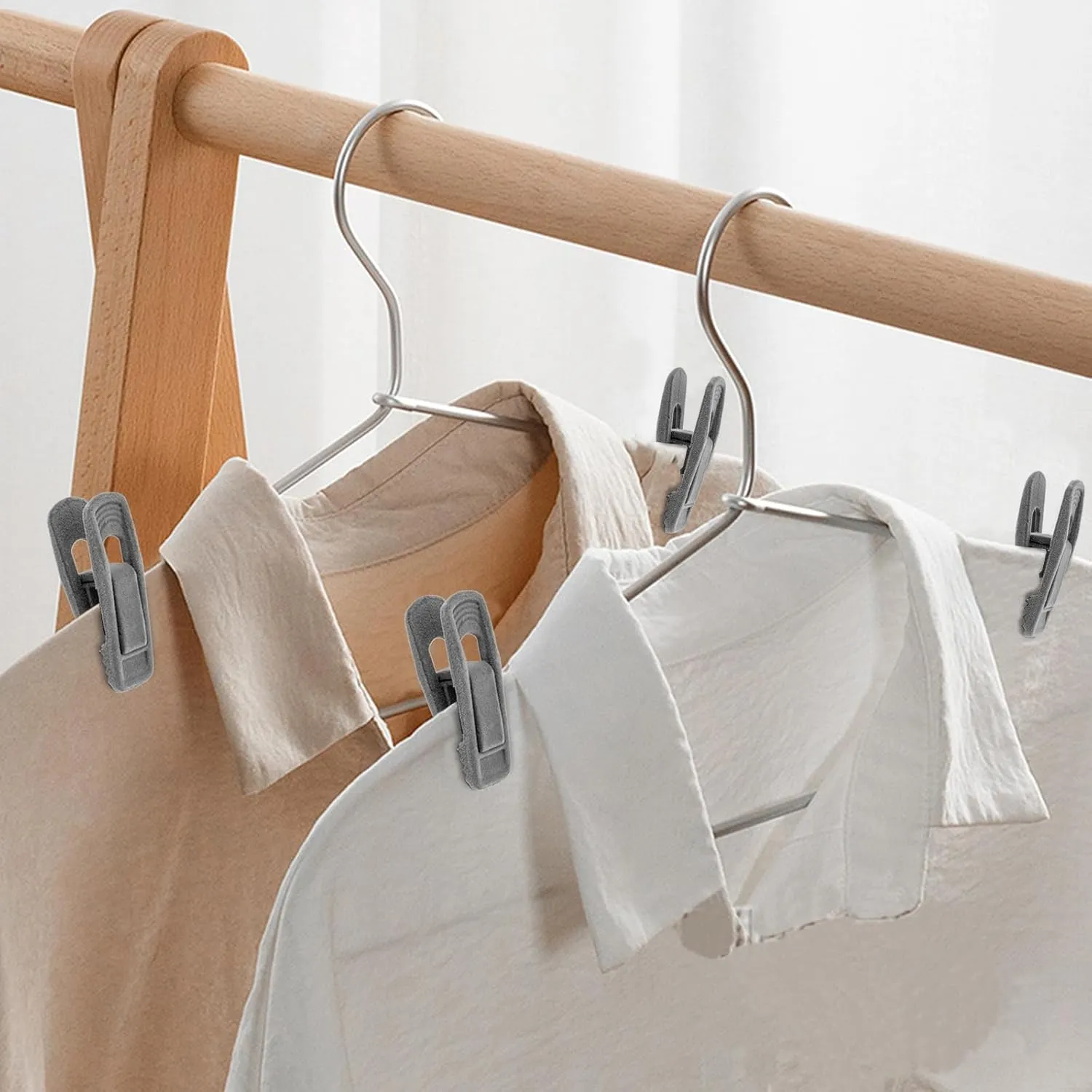 Velvet Hangers Clips 60 Pack, Grey Pants Hangers Velvet Clips, Strong Finger Clips Perfect for Thin Velvet Hangers (Grey)