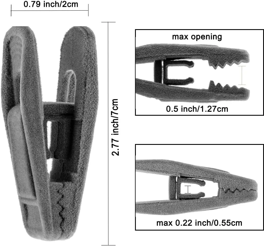 Velvet Hangers Clips 60 Pack, Grey Pants Hangers Velvet Clips, Strong Finger Clips Perfect for Thin Velvet Hangers (Grey)