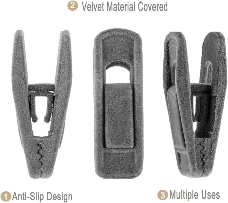Velvet Hangers Clips 60 Pack, Grey Pants Hangers Velvet Clips, Strong Finger Clips Perfect for Thin Velvet Hangers (Grey)