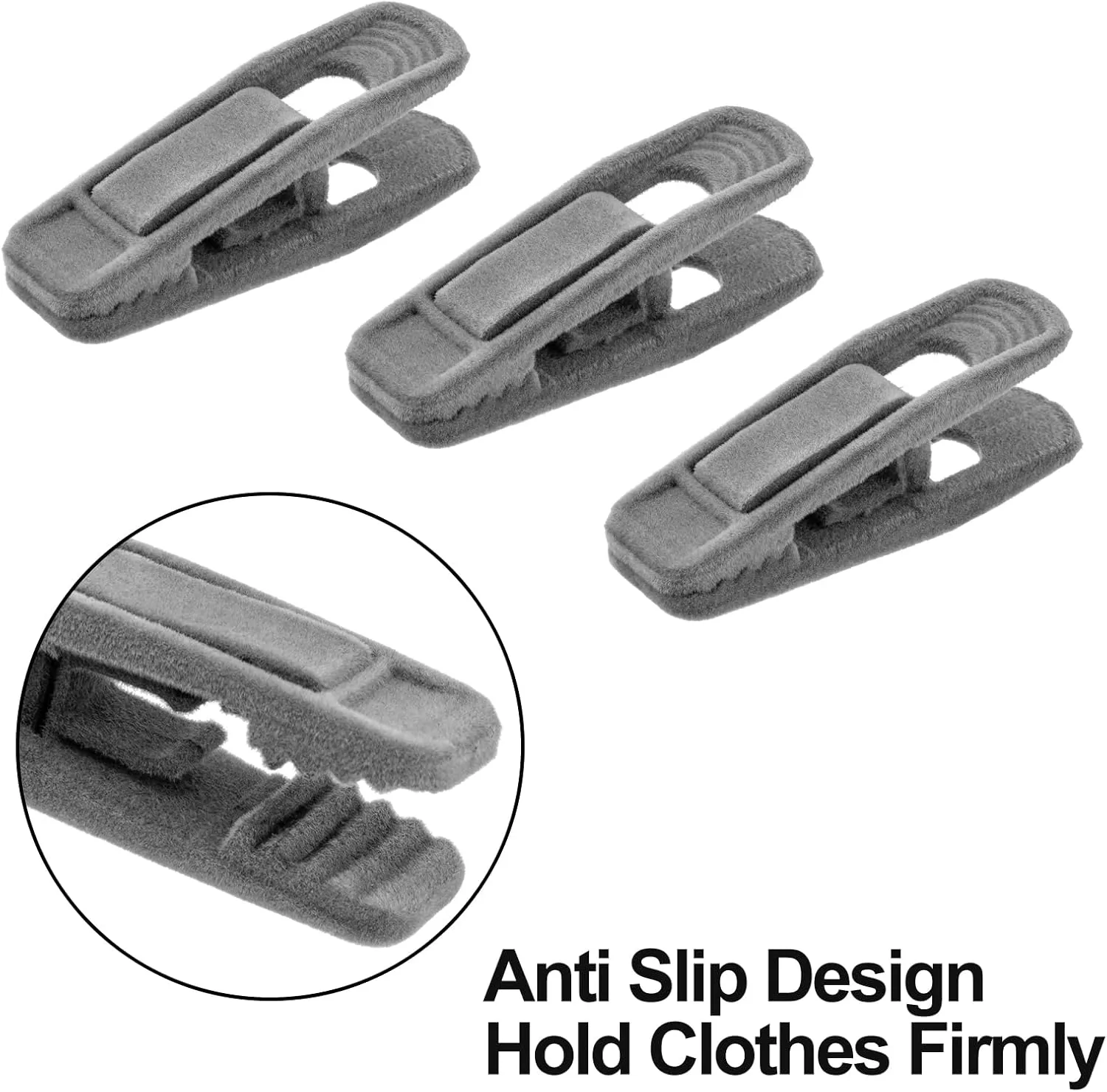 Velvet Hangers Clips 60 Pack, Grey Pants Hangers Velvet Clips, Strong Finger Clips Perfect for Thin Velvet Hangers (Grey)