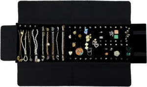 Velvet Jewelry Case Roll Bag for Necklace Bracelets, Extra Large with Elastic Band for Necklaces, Great Jewelry Organizer for Travel (Black - Multi)