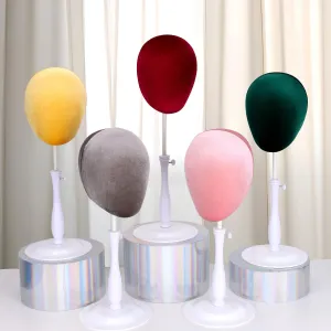 Velvet Wig Head Stand for Hat and Wig Display, Adjustable Mannequin Head Stand with Retractable Metal Base for Styling and Display (Velvet dark green)