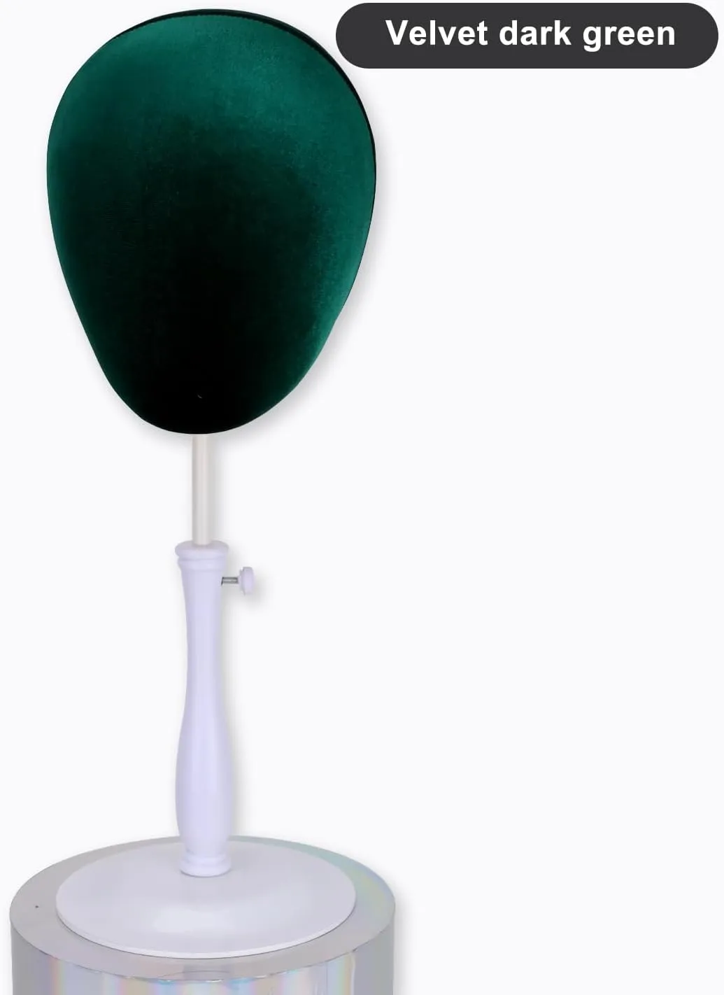 Velvet Wig Head Stand for Hat and Wig Display, Adjustable Mannequin Head Stand with Retractable Metal Base for Styling and Display (Velvet dark green)