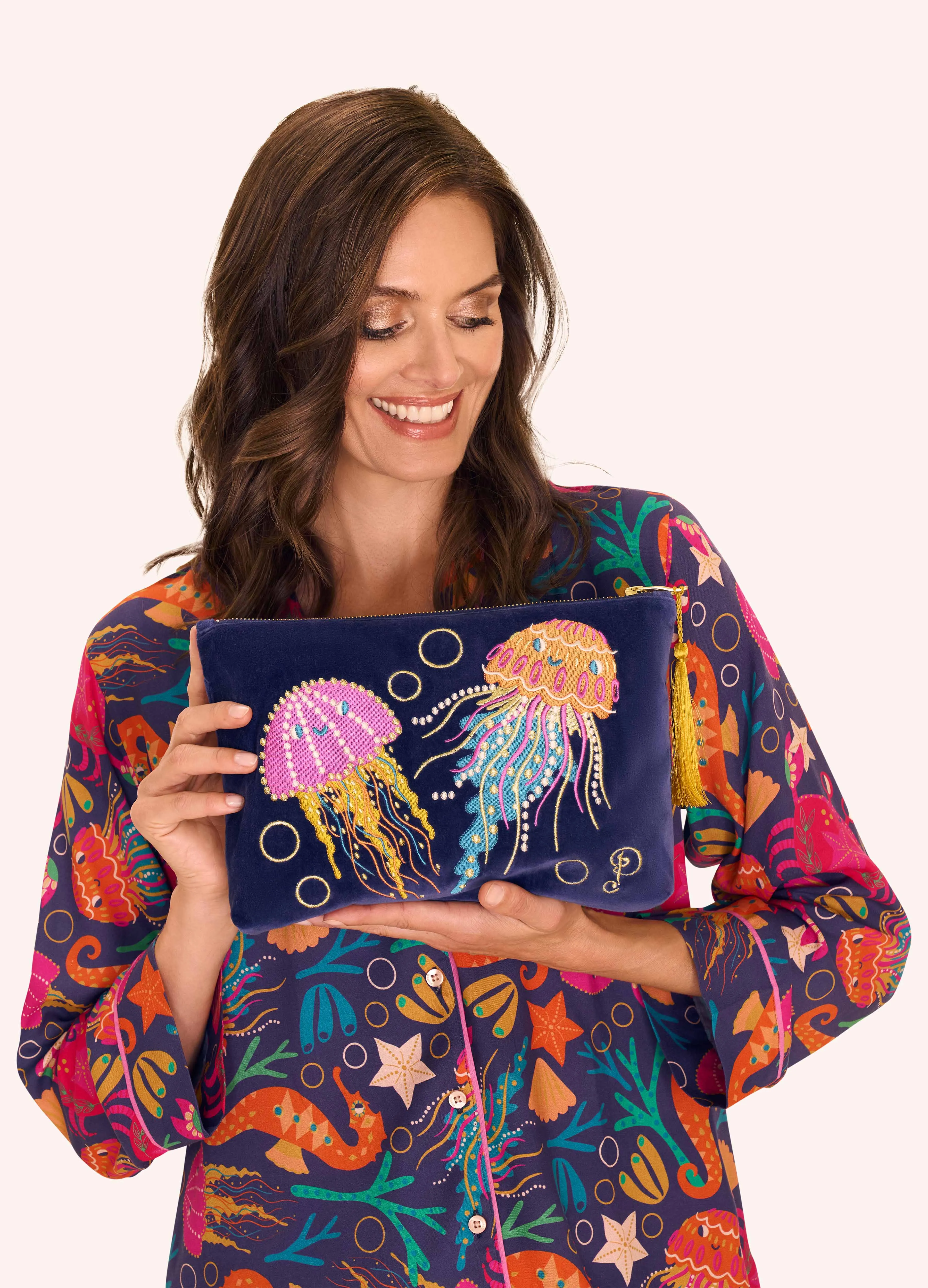 Velvet Zip Pouch - Jolly Jellies - Navy