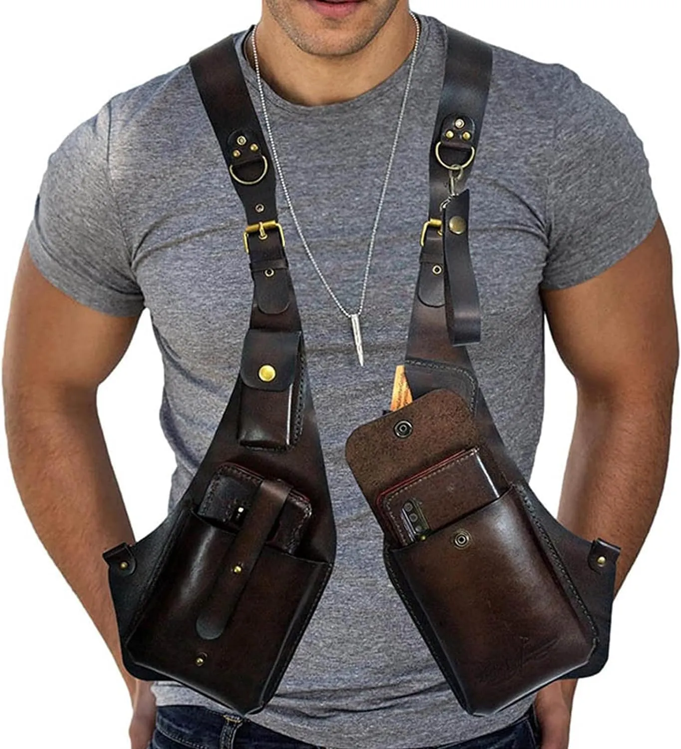Venator Anti-Theft Harness Wallet,Men Anti Underarm Shoulder Bag,Adjustable PU Leather Strap Wallet (Dark Brown,One Size)