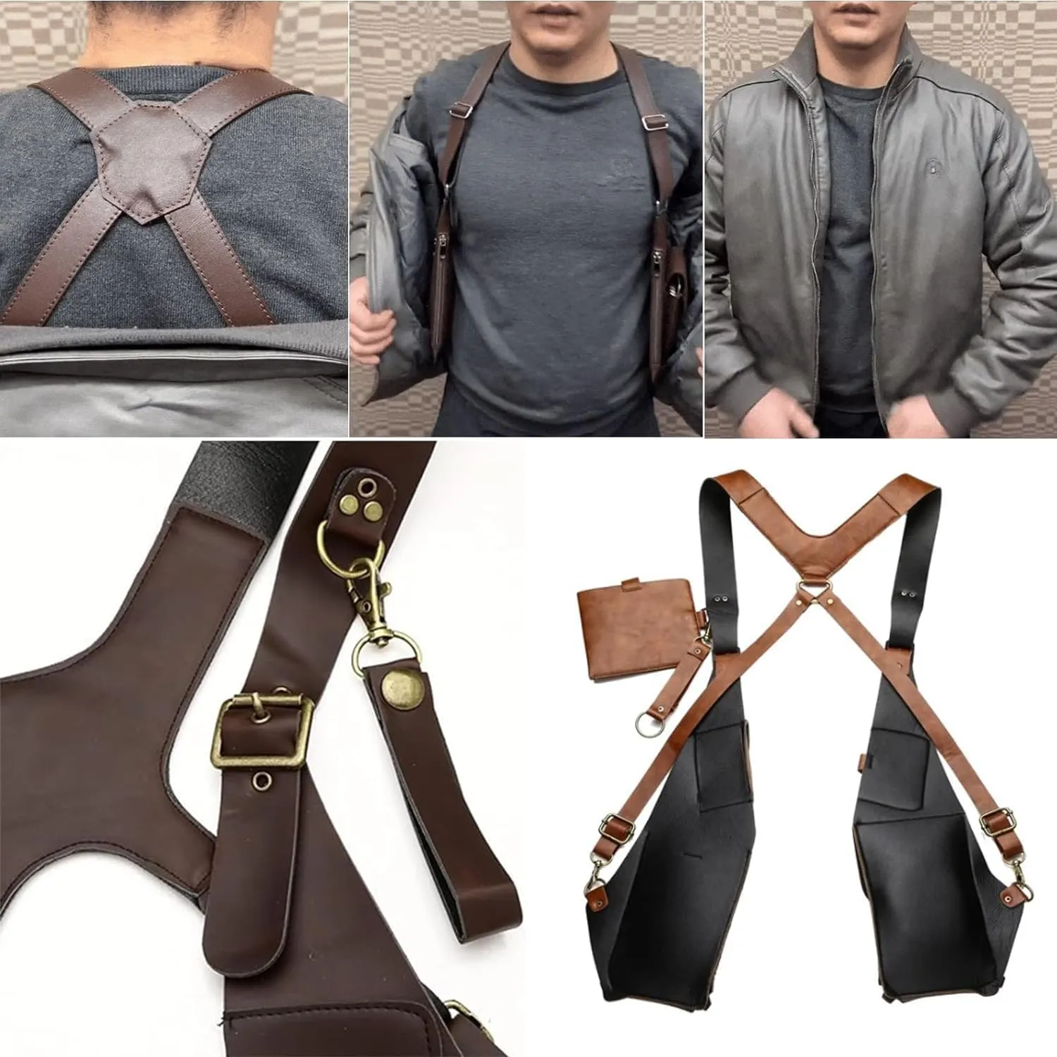 Venator Anti-Theft Harness Wallet,Men Anti Underarm Shoulder Bag,Adjustable PU Leather Strap Wallet (Dark Brown,One Size)