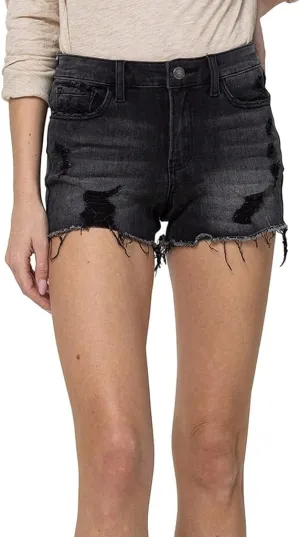 VERVET by Flying Monkey Dark Gray Denim Shorts Distressed Mid-Rise