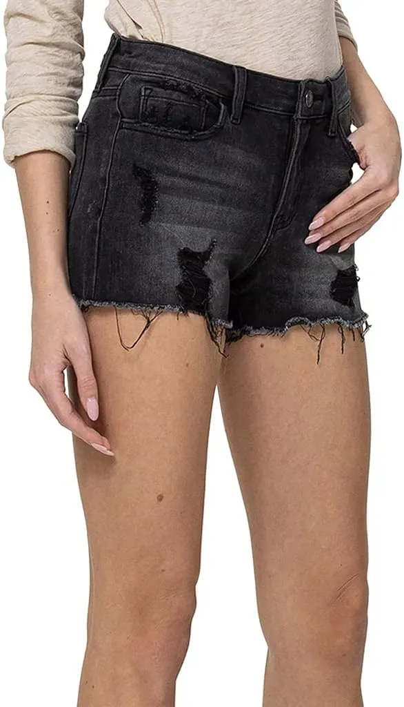VERVET by Flying Monkey Dark Gray Denim Shorts Distressed Mid-Rise