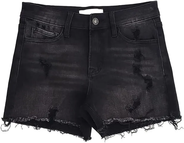 VERVET by Flying Monkey Dark Gray Denim Shorts Distressed Mid-Rise