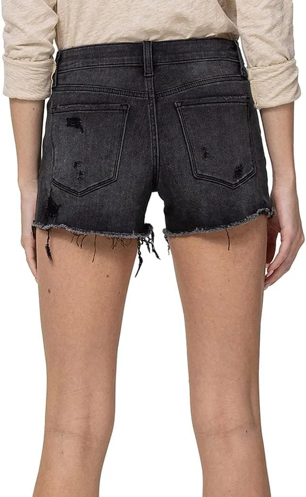 VERVET by Flying Monkey Dark Gray Denim Shorts Distressed Mid-Rise