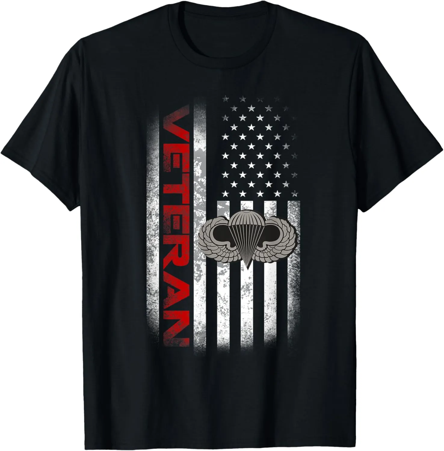 Veteran Airborne Paratrooper Military Wings Distressed T-Shirt
