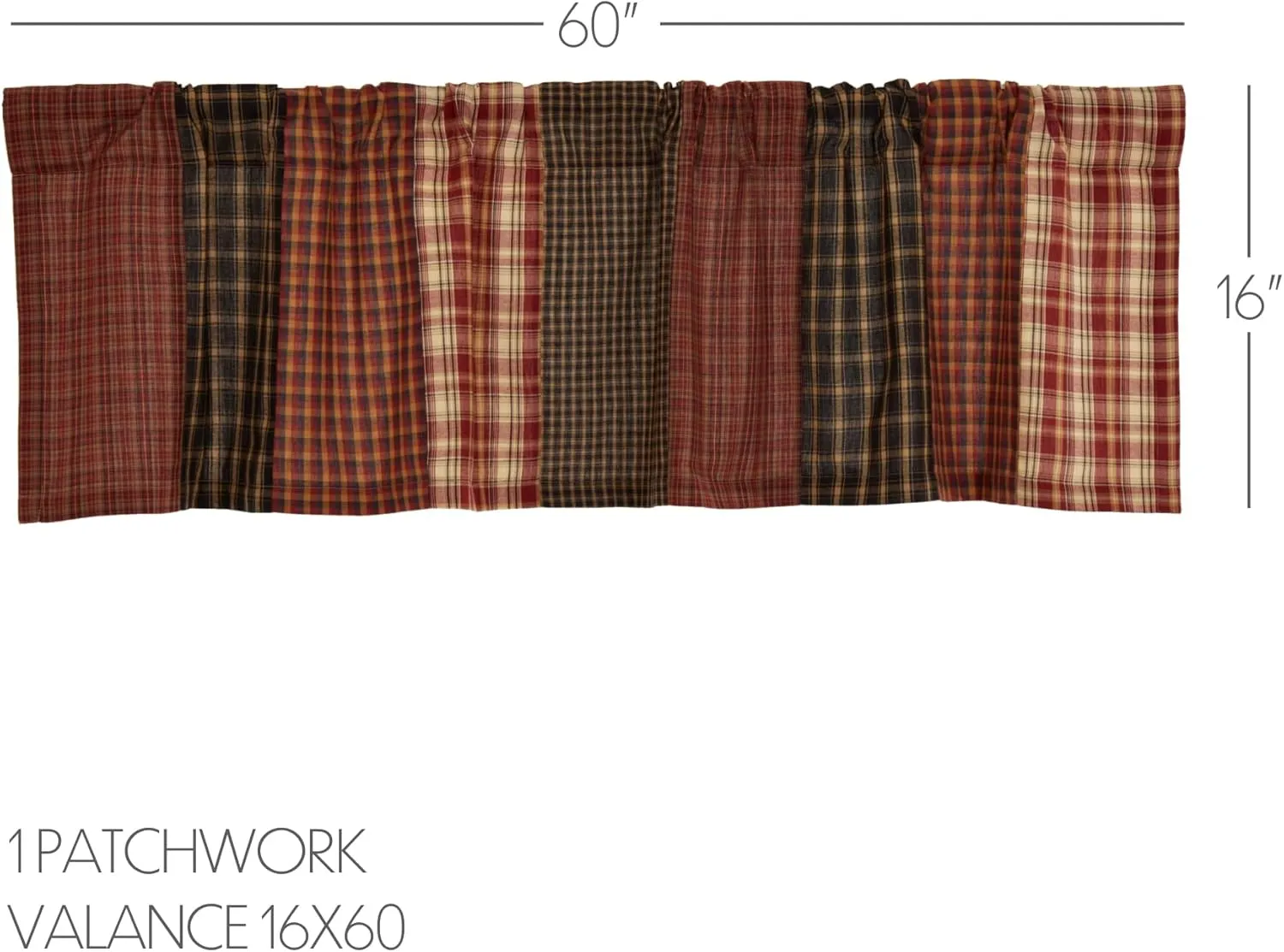 VHC Brands, Beckham, Cotton, 16x60, Patchwork Valance, Red