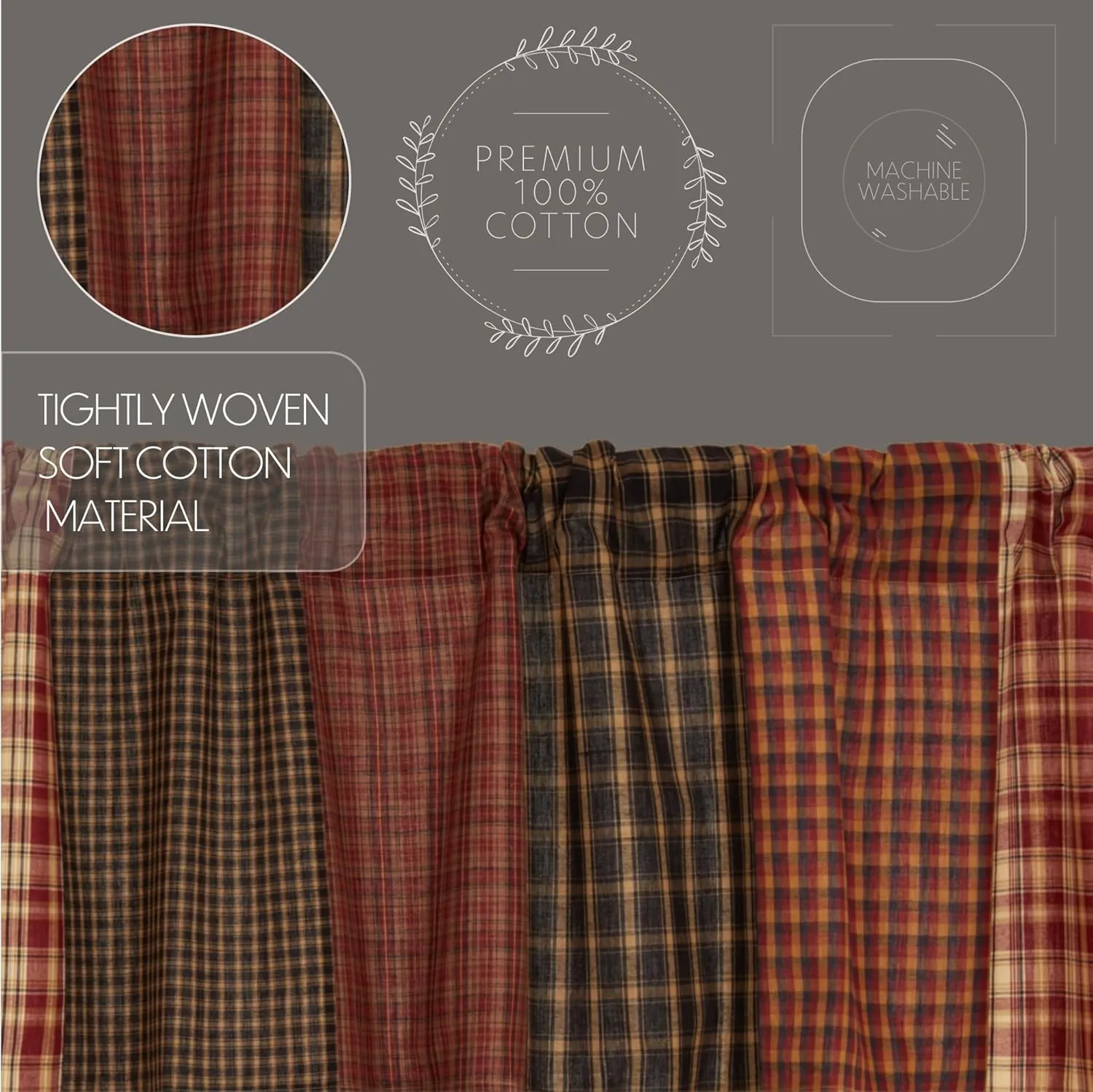 VHC Brands, Beckham, Cotton, 16x72, Patchwork Valance, Red