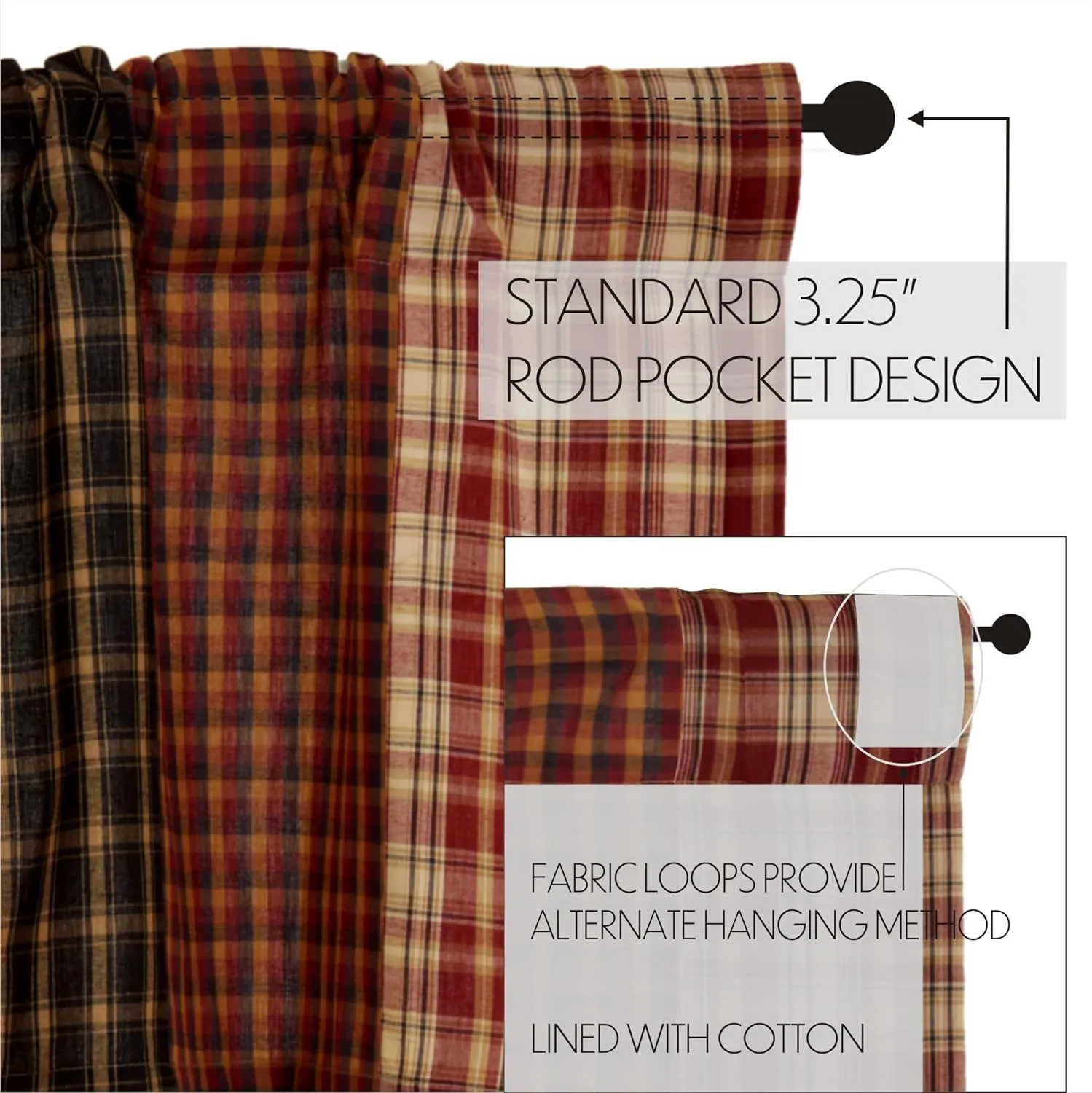 VHC Brands, Beckham, Cotton, 16x72, Patchwork Valance, Red