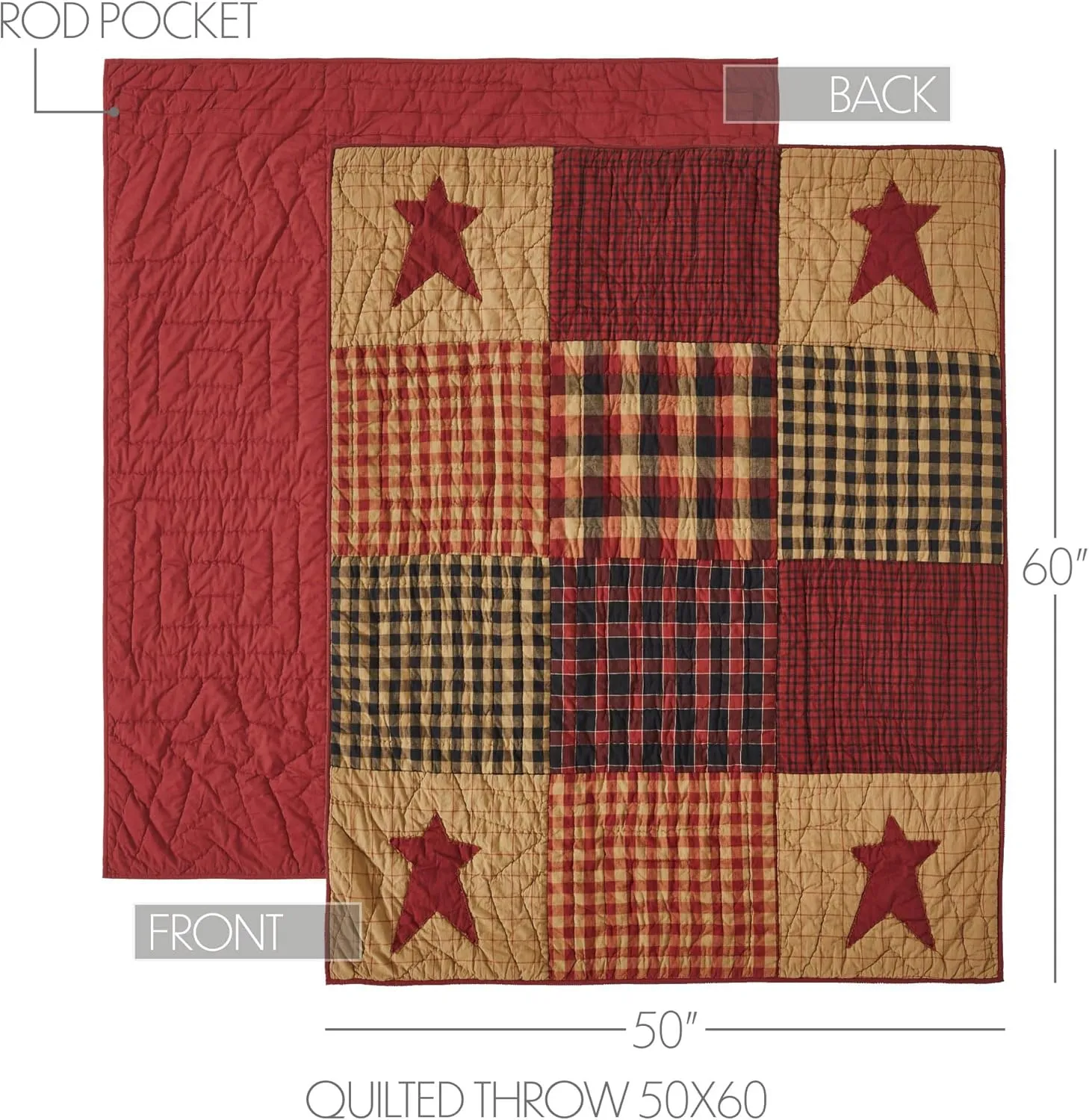 VHC Brands Connell Quilted Throw 50x60, Bedroom and Living Room Decor, Blanket, Cotton, Connell Collection, Rectangle 60x50, Burgundy