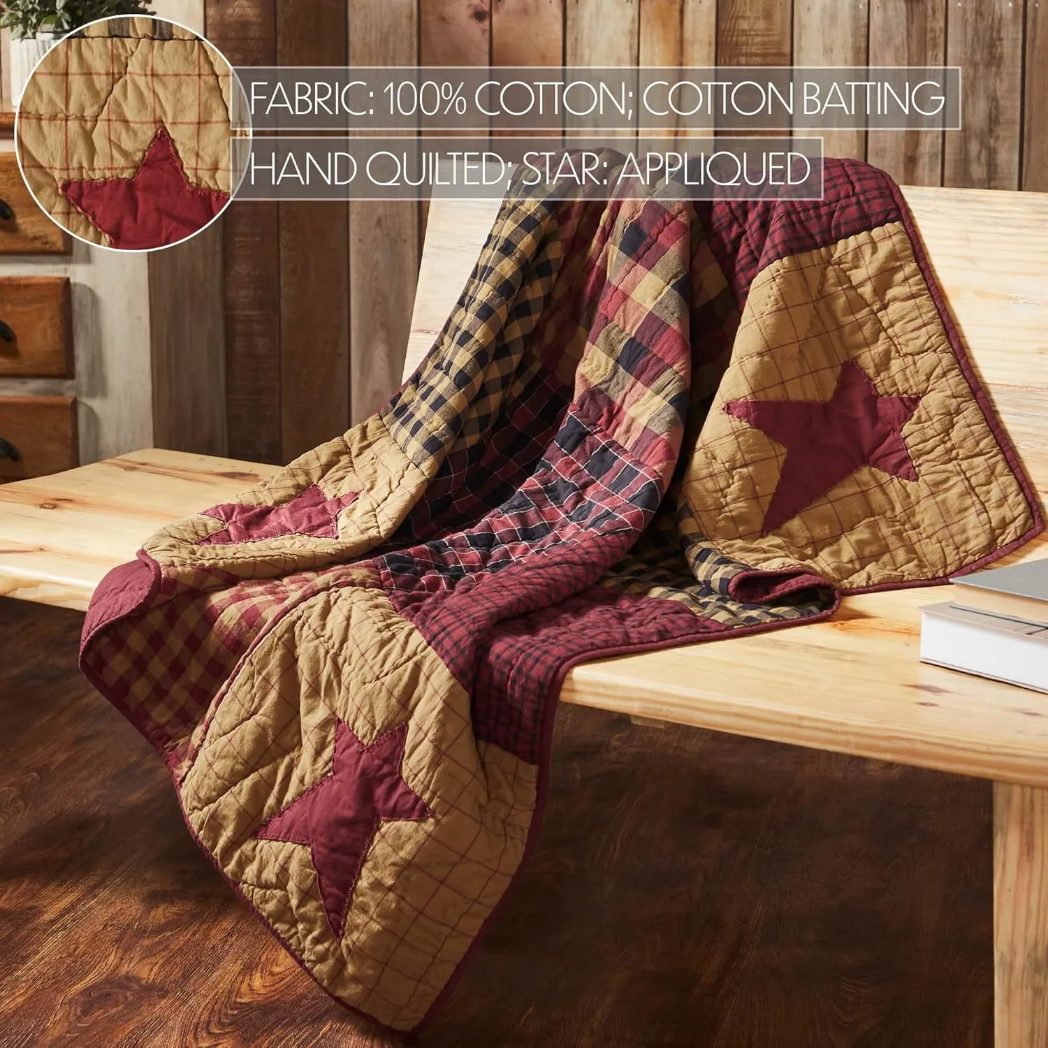 VHC Brands Connell Quilted Throw 50x60, Bedroom and Living Room Decor, Blanket, Cotton, Connell Collection, Rectangle 60x50, Burgundy