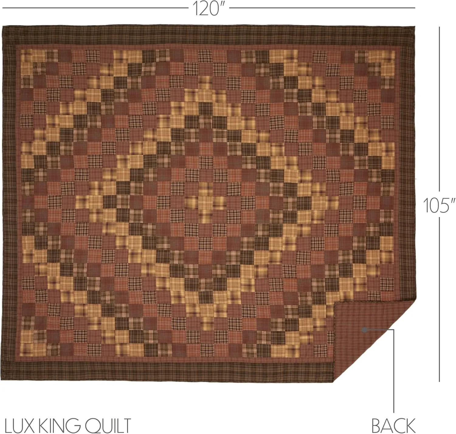 VHC Brands Prescott Patchwork Cotton Rustic Pre-Washed Luxury Bedding Accessory, Lux King Quilt 120x105