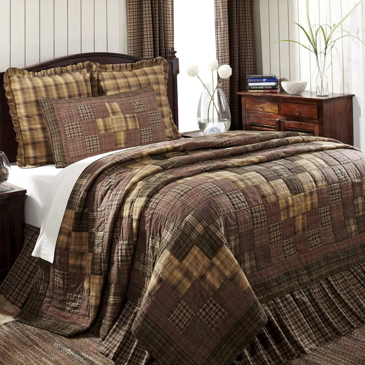 VHC Brands Prescott Patchwork Cotton Rustic Pre-Washed Luxury Bedding Accessory, Lux King Quilt 120x105