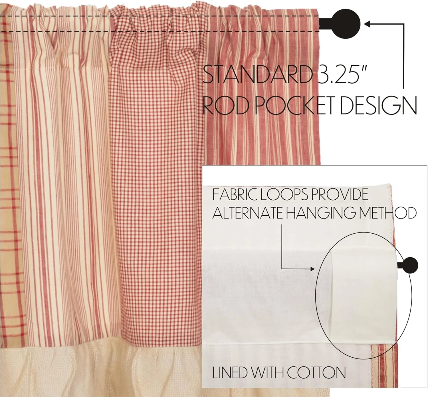 VHC Brands Sawyer Mill Farmhouse Curtains Valance with Lining for Living Room Bedroom Kitchen Window Décor Plaid Rod Pocket - Valance 19x72