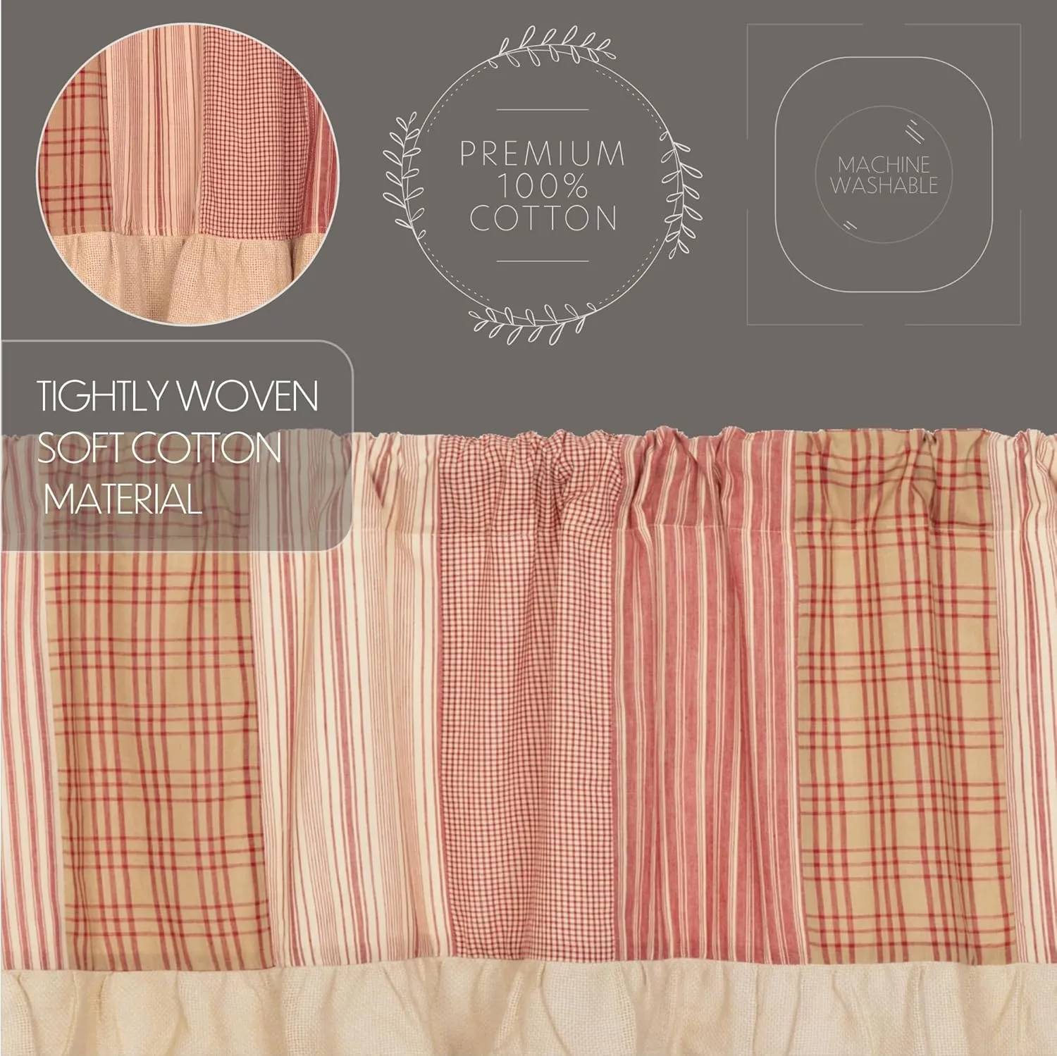 VHC Brands Sawyer Mill Farmhouse Curtains Valance with Lining for Living Room Bedroom Kitchen Window Décor Plaid Rod Pocket - Valance 19x72