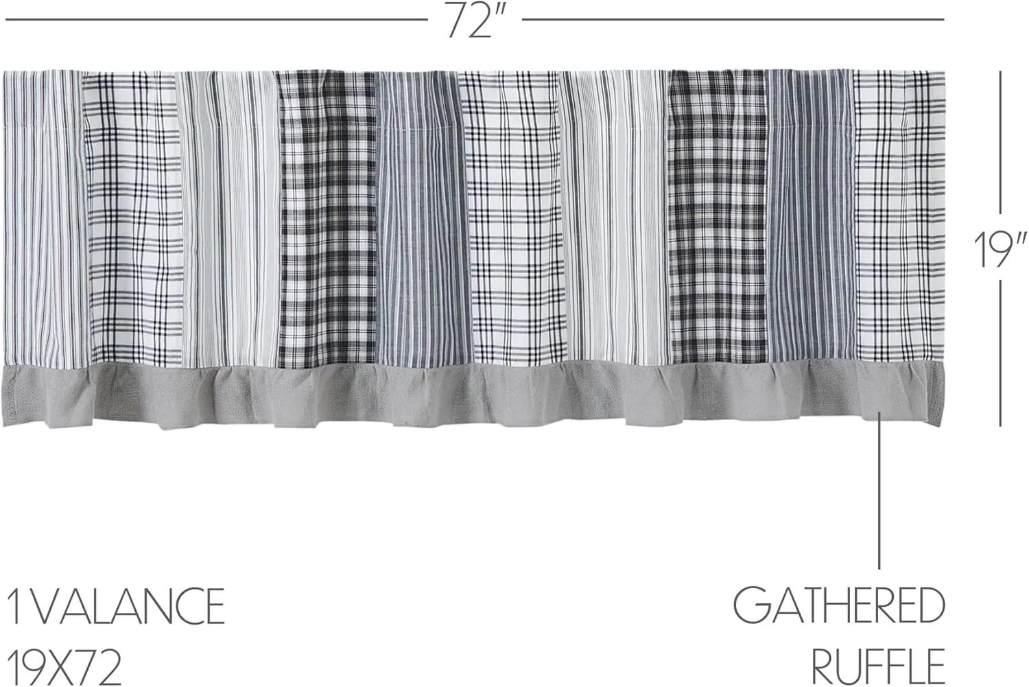 VHC Brands, Sawyer Mill Patchwork Valance, Black, 19x73