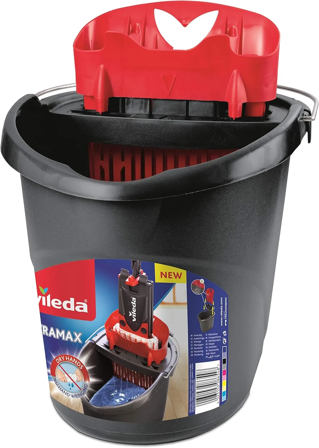 Vileda 4023103201415 Ultramax Power Plastic Bucket and Press 157648, Black and Red, 37 x 28 x 28 cm