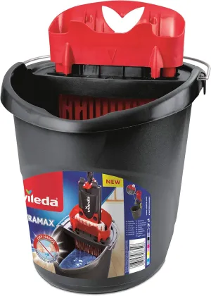 Vileda 4023103201415 Ultramax Power Plastic Bucket and Press 157648, Black and Red, 37 x 28 x 28 cm