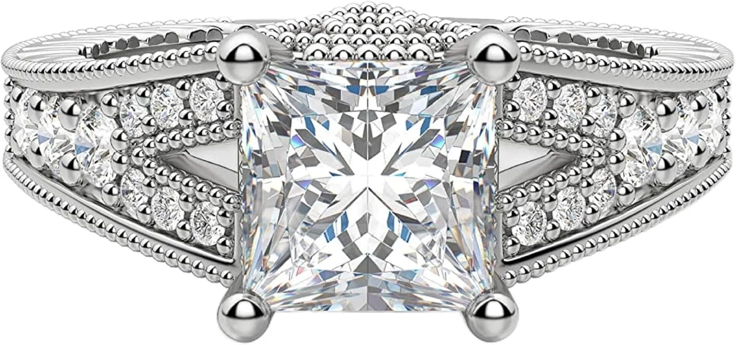 VINSON 2 Ct Princess Cut VVS1 Clarity Colorless Moissanite Diamond nfinity Accent Engagement Ring for Women
