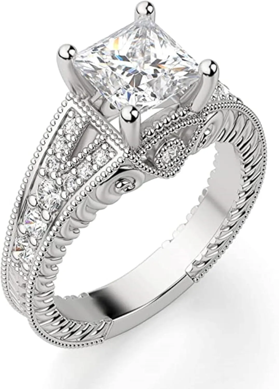 VINSON 2 Ct Princess Cut VVS1 Clarity Colorless Moissanite Diamond nfinity Accent Engagement Ring for Women