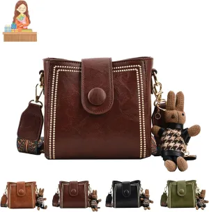 Vintage Fashion Bag with Adjustable Wider Shoulder Strap, Vintage Retro Small Water Bucket Bag for Women (Coffee)