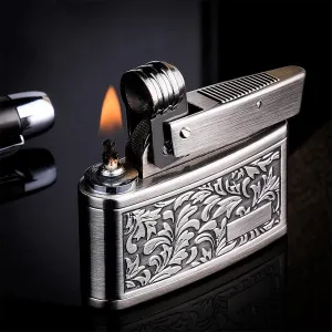 Vintage Kerosene Lighter Retro Embossed Antique Style Petrol Lighter Collection for Men (Silver)