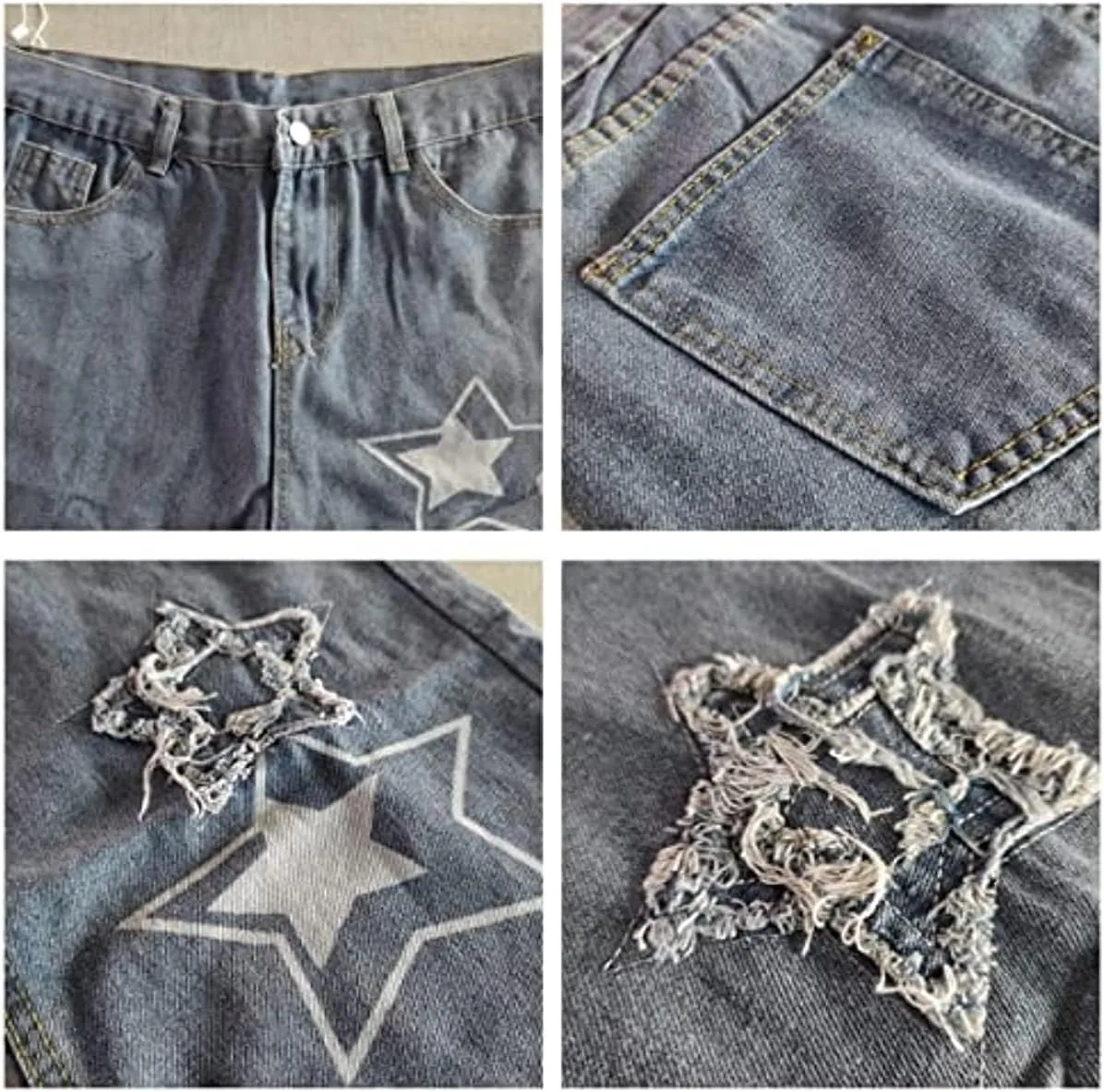 Vintage Men's Korean Denim Pants Y2K Cltohes Streetwear Printed Patchwork Male Baggy Jeans Straight Trousers