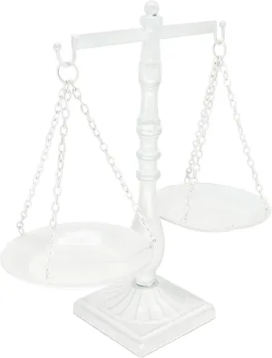 Vintage Metal Libra Jewelry Towers Display Cosmetic Organizer Storage, Scale Centerpiece Stand, Antique Jewelry Storage, Farmhouse Candleholder Display – White, 12“ W x 12“ H
