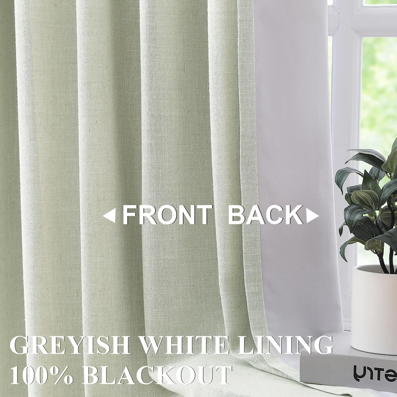 Vision Home Light Green Full Blackout Curtains Grommet Linen Textured Room Darkening Window Curtains 84 inches Long for Bedroom Living Room Thermal Insulated Rustic Green Drapes 2 Panels 58" Wx84 L
