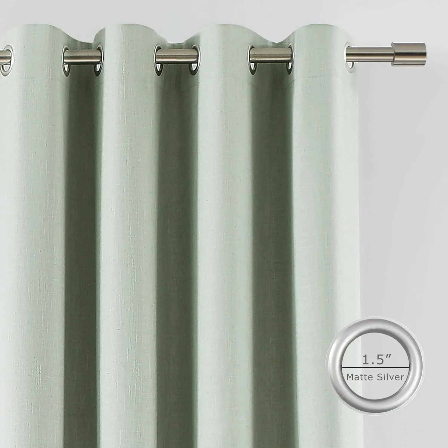Vision Home Light Green Full Blackout Curtains Grommet Linen Textured Room Darkening Window Curtains 84 inches Long for Bedroom Living Room Thermal Insulated Rustic Green Drapes 2 Panels 58" Wx84 L