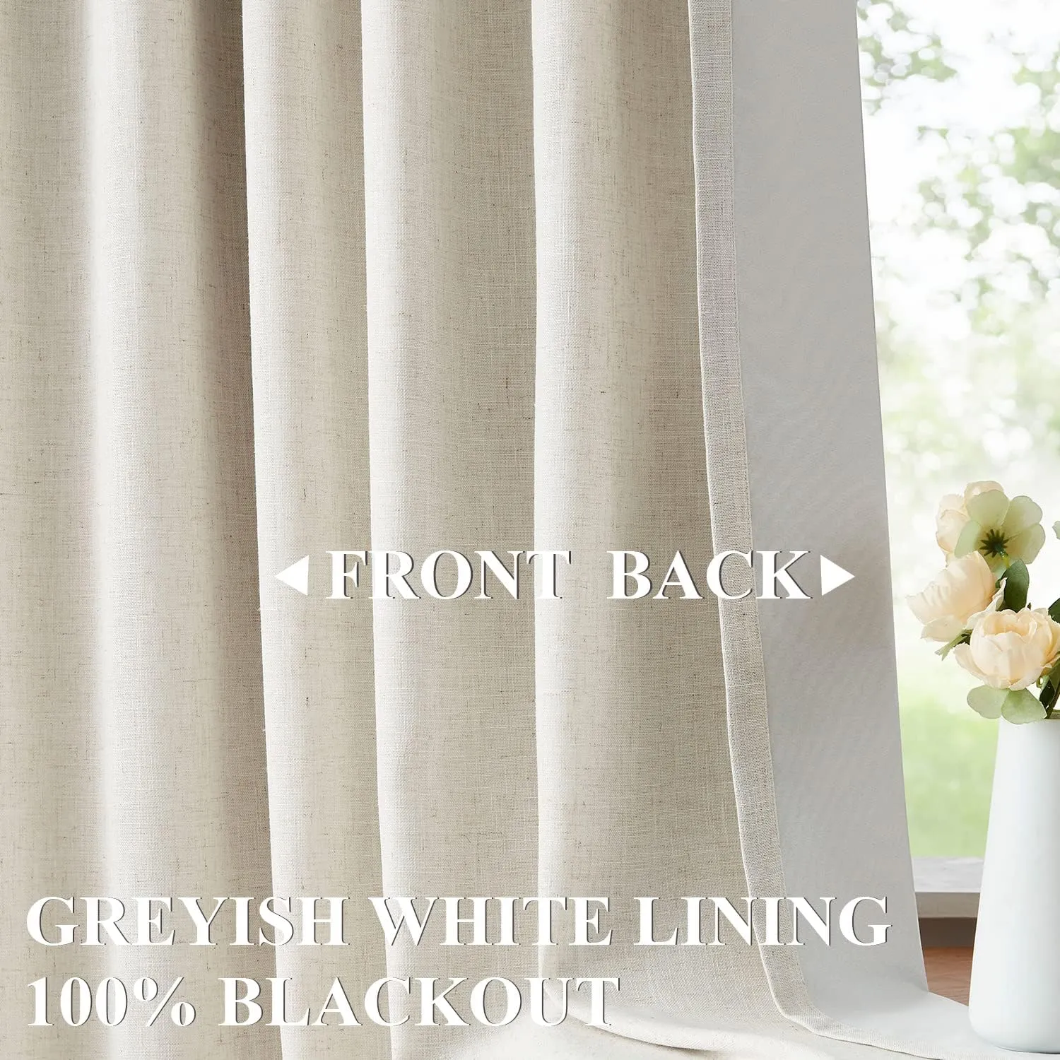 Vision Home Natural Linen Full Blackout Curtains Grommet Total Room Darkening Window Curtains 84 inches Long for Bedroom Living Room Energy Efficient Thermal Insulated Rustic Drapes 2 Panels 58"Wx84"L