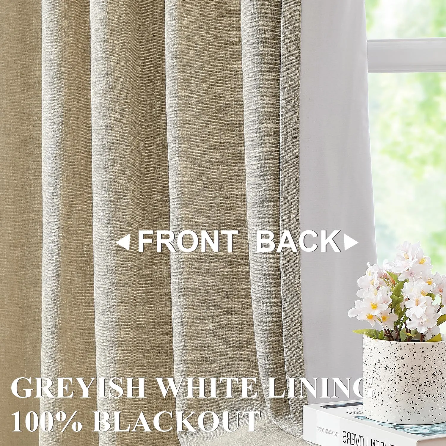Vision Home Sand Full Blackout Window Curtains Grommet Linen Total Room Darkening Panels 95 inches Long for Bedroom Living Room Noise Reducing Thermal Insulated Linen Drapes 58"Wx95"Lx2,Oatmeal Beige