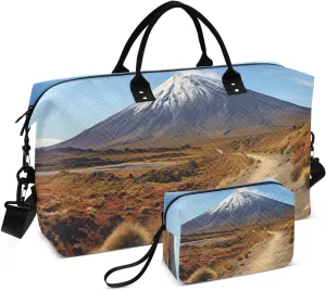 Volcano Scenery Path Travel Duffel Bag Gym Bag Sports Tote Bag with Multiple Interior Pockets Shoulder Weekender Bag for Women Men with Toiletry Bag 20.5”x 7.9”x 13.8”
