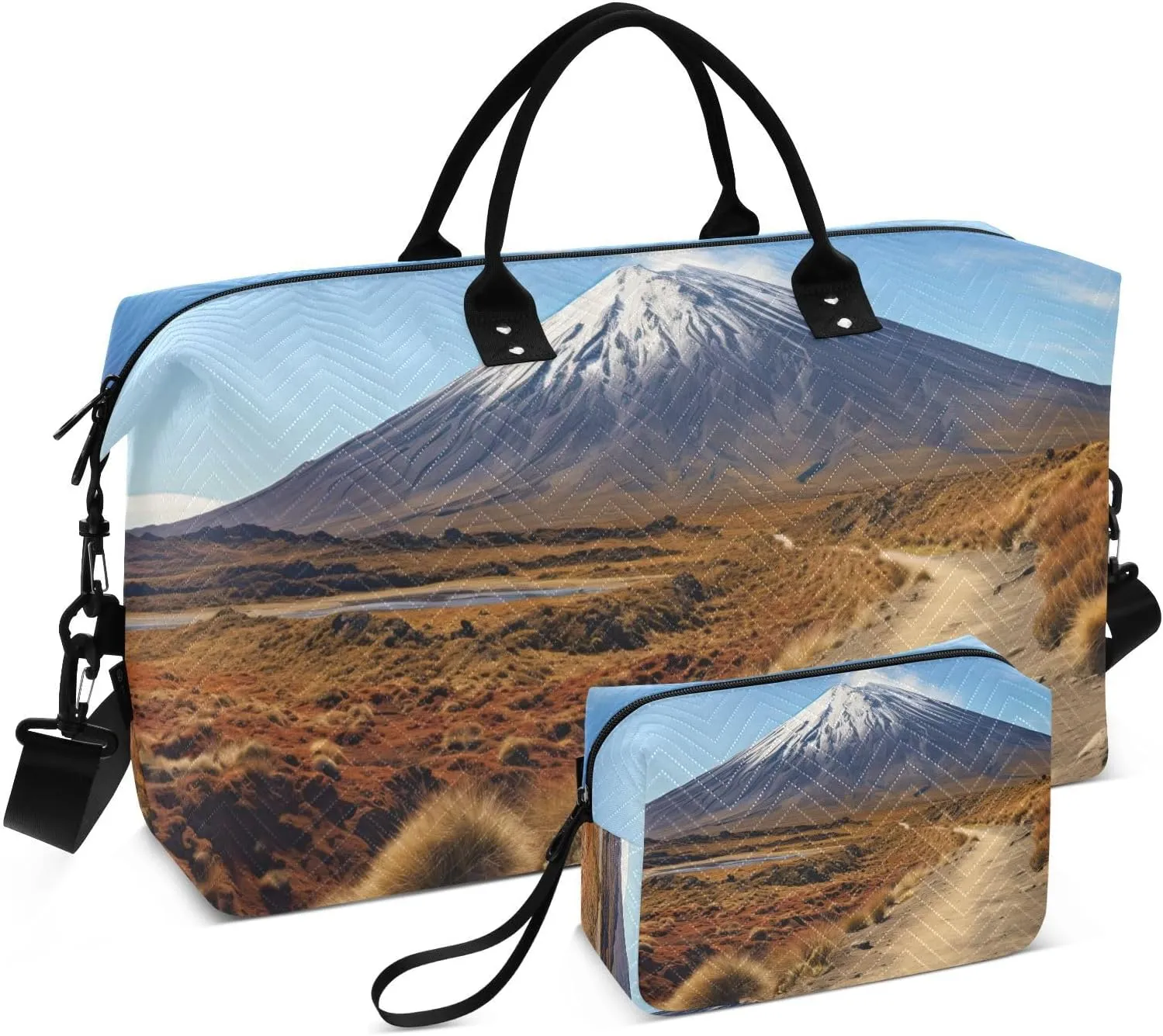 Volcano Scenery Path Travel Duffel Bag Gym Bag Sports Tote Bag with Multiple Interior Pockets Shoulder Weekender Bag for Women Men with Toiletry Bag 20.5”x 7.9”x 13.8”
