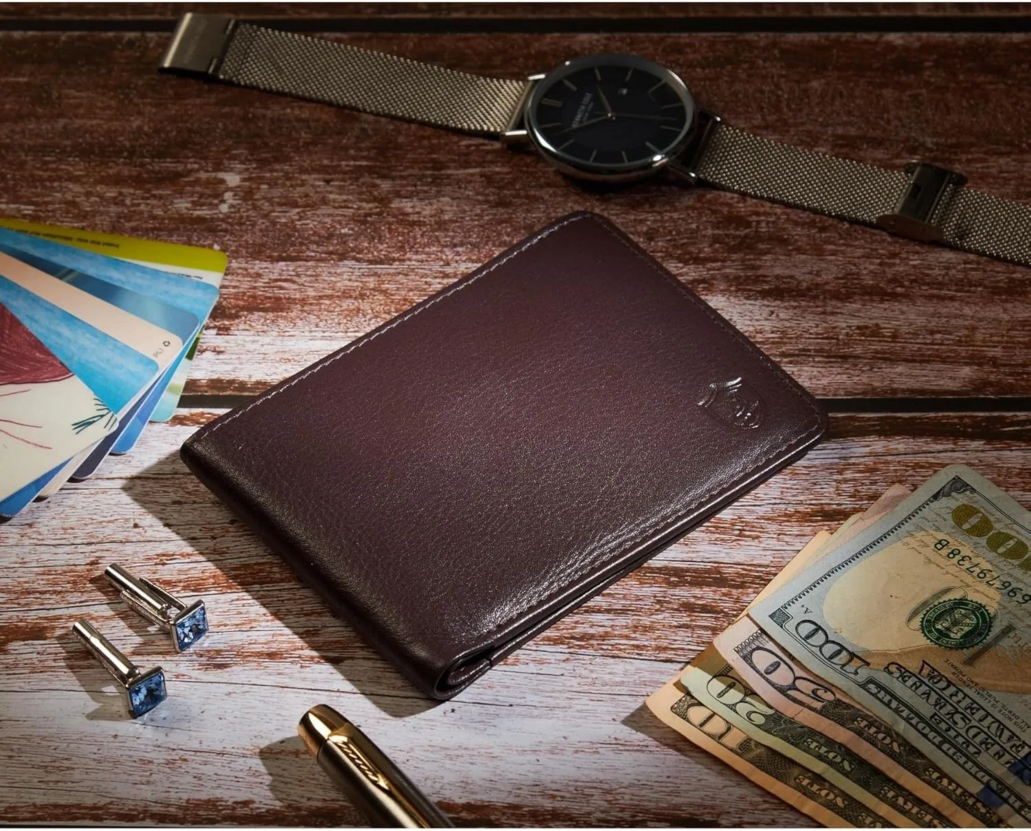 Wallet for Men Bifold Real Leather RFID Blocking Front Pocket Ultra Slim & Thin Stylish Minimalist with ID Window in Gift Box (Nappa, Chocolate)