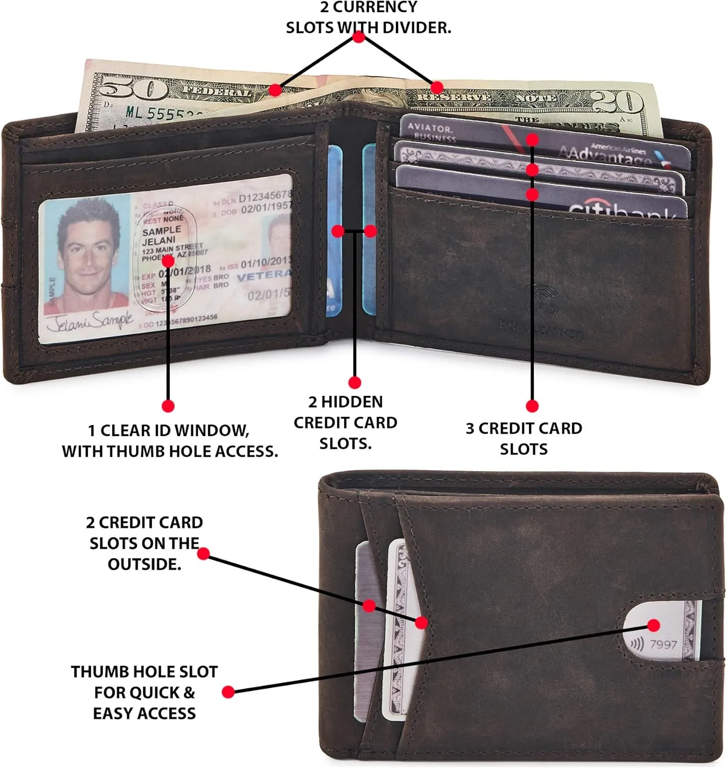Wallet for Men Bifold Real Leather Slim RFID Blocking Front Pocket Minimalist Stylish Design with ID Window in Gift Box (Crazy Horse, Coffee)
