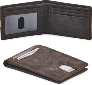 Wallet for Men Bifold Real Leather Slim RFID Blocking Front Pocket Minimalist Stylish Design with ID Window in Gift Box (Crazy Horse, Coffee)