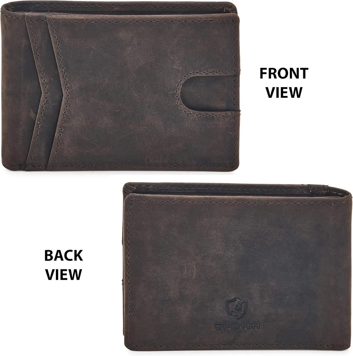 Wallet for Men Bifold Real Leather Slim RFID Blocking Front Pocket Minimalist Stylish Design with ID Window in Gift Box (Crazy Horse, Coffee)