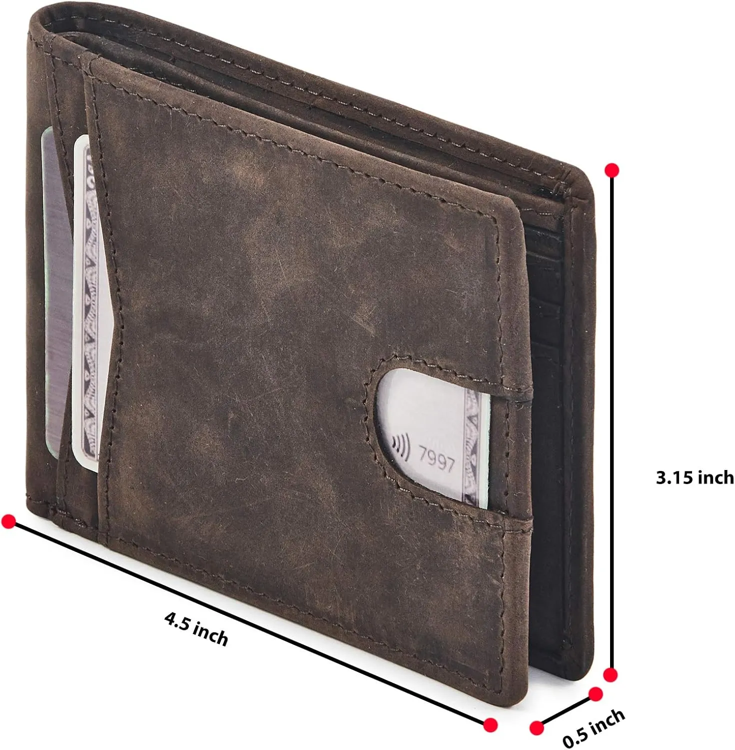 Wallet for Men Bifold Real Leather Slim RFID Blocking Front Pocket Minimalist Stylish Design with ID Window in Gift Box (Crazy Horse, Coffee)