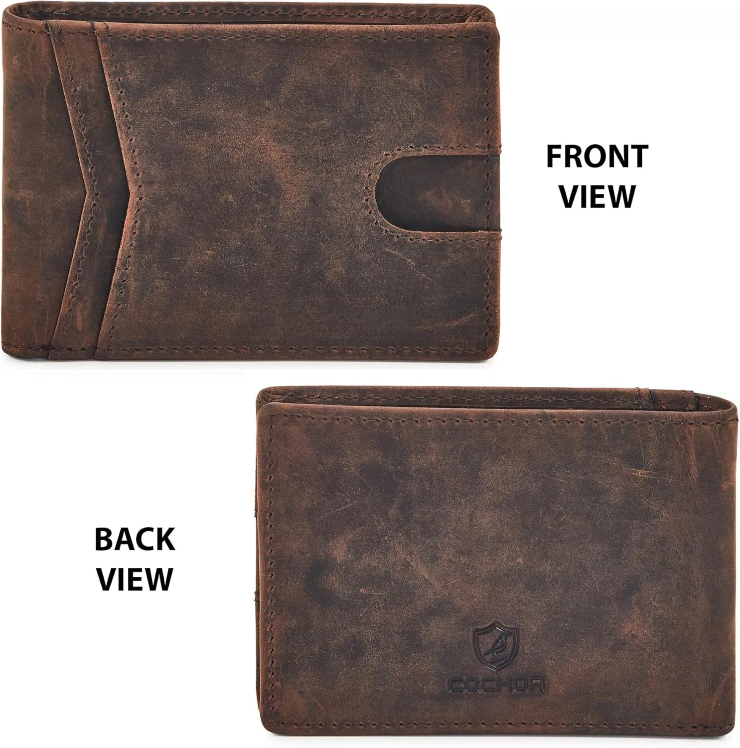 Wallet for Men Bifold Real Leather Slim RFID Blocking Front Pocket Minimalist Stylish Design with ID Window in Gift Box (Crazy Horse, Cognac)