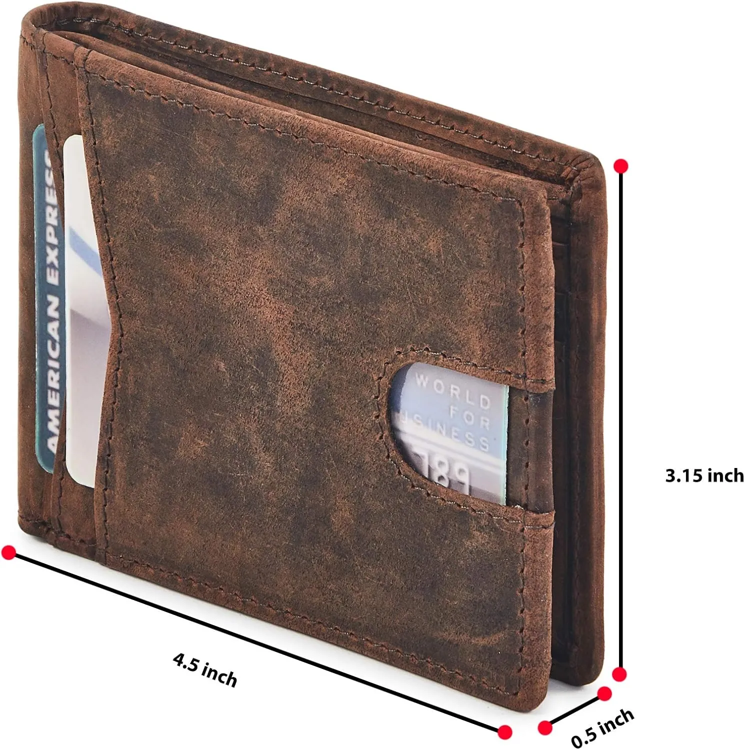 Wallet for Men Bifold Real Leather Slim RFID Blocking Front Pocket Minimalist Stylish Design with ID Window in Gift Box (Crazy Horse, Cognac)