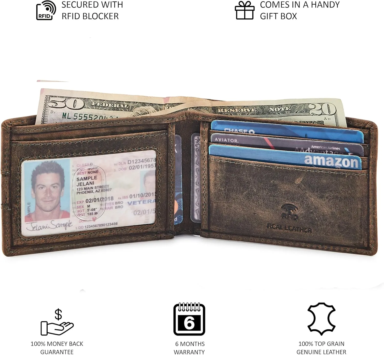 Wallet for Men Bifold Real Leather Slim RFID Blocking Front Pocket Minimalist Stylish Design with ID Window in Gift Box (Crazy Horse, Moss)
